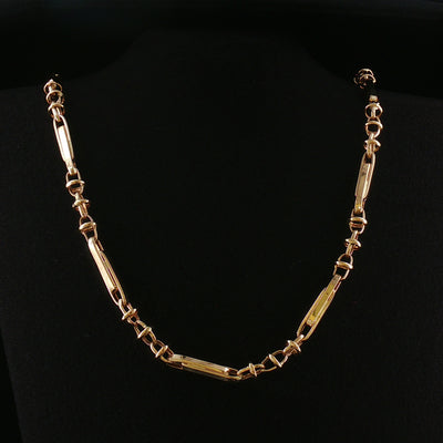 Vintage Fancy Bar Trombone Style and Ring Link Chain Necklace in 14ct Yellow Gold