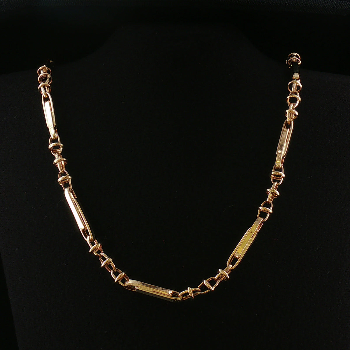 Vintage Fancy Bar Trombone Style and Ring Link Chain Necklace in 14ct Yellow Gold