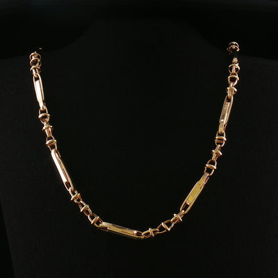 Vintage Fancy Bar Trombone Style and Ring Link Chain Necklace in 14ct Yellow Gold