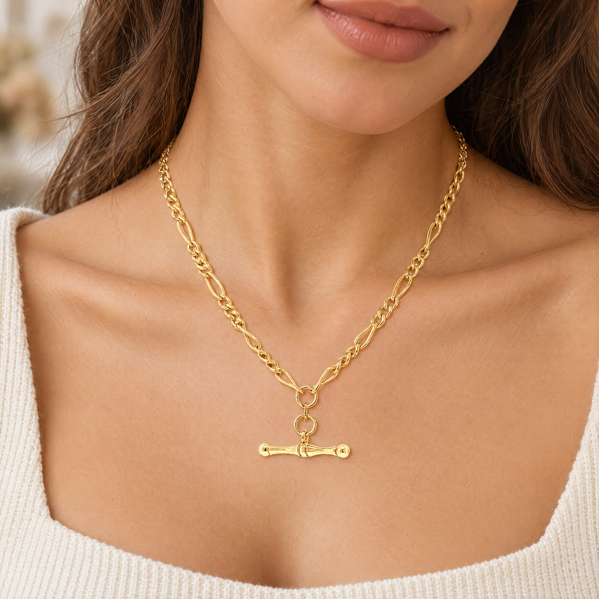 Vintage Figaro Chain with T-Bar in 9ct Yellow Gold