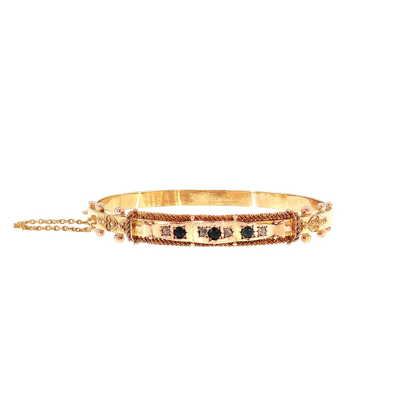 Vintage Bangle Set with Deep Blue Sapphires and Natural Diamonds in 9ct Yellow Gold