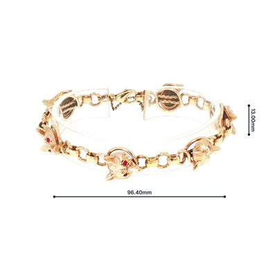 Vintage Round Curb Link Six Fox Head Bracelet with 9ct Yellow Gold