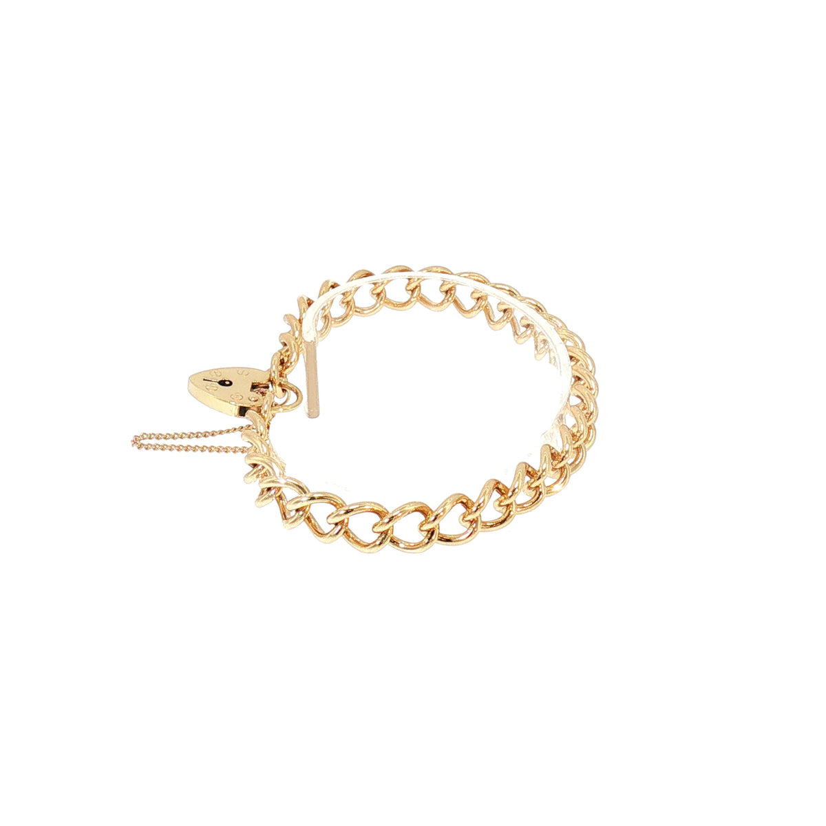 Vintage Round Curb Link Bracelet With Heart Shaped Padlock in 9ct Yellow Gold