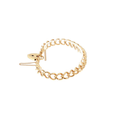 Vintage Round Curb Link Bracelet With Heart Shaped Padlock in 9ct Yellow Gold