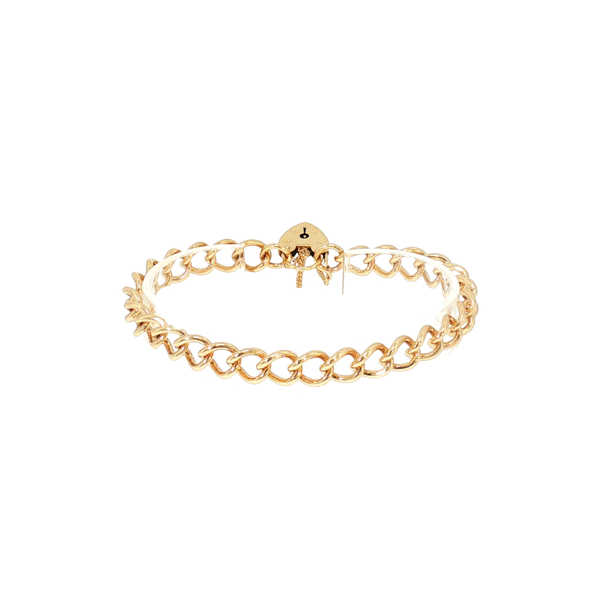 Vintage Round Curb Link Bracelet With Heart Shaped Padlock in 9ct Yellow Gold