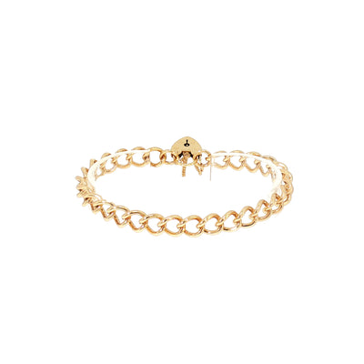 Vintage Round Curb Link Bracelet With Heart Shaped Padlock in 9ct Yellow Gold
