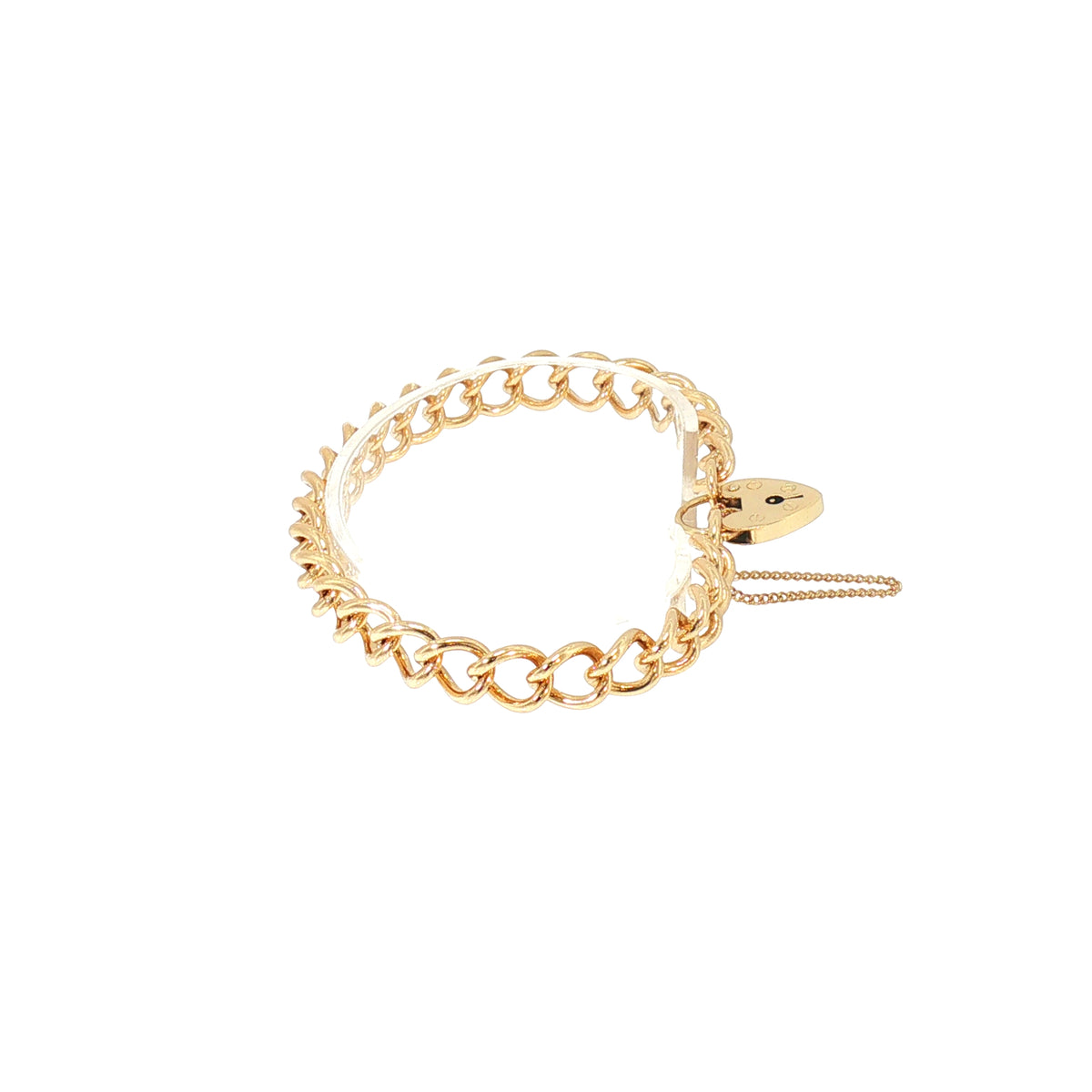 Vintage Round Curb Link Bracelet With Heart Shaped Padlock in 9ct Yellow Gold