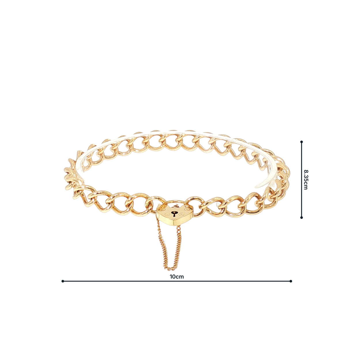 Vintage Round Curb Link Bracelet With Heart Shaped Padlock in 9ct Yellow Gold