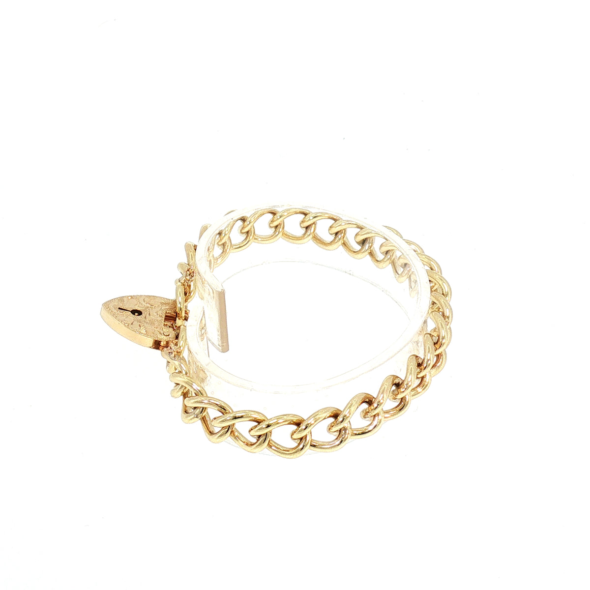Vintage Round Curb Link Heart Padlock Bracelet in 9ct Yellow Gold