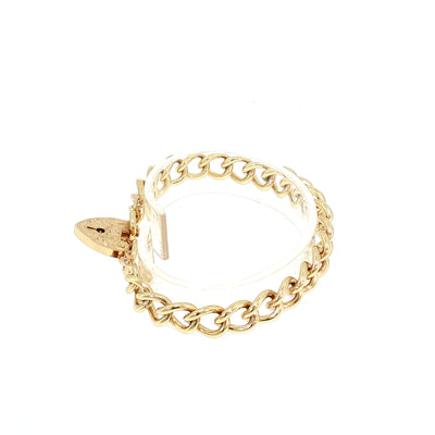Vintage Round Curb Link Heart Padlock Bracelet in 9ct Yellow Gold