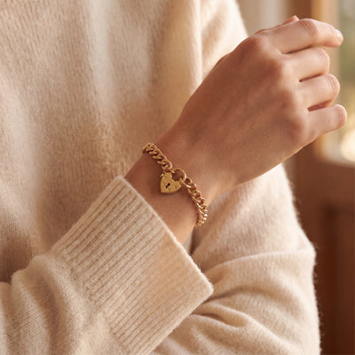 Vintage Curb Link Bracelet with Padlock in 9ct Yellow Gold