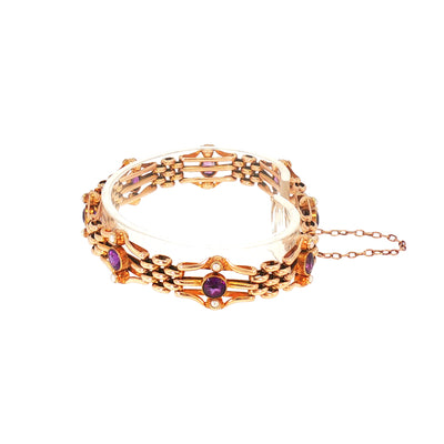Antique Amethyst and Pearl Gate Bracelet in 15ct Yellow Gold