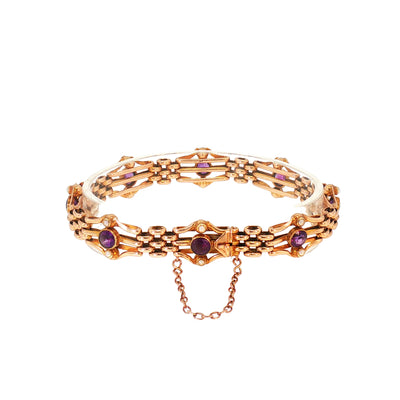 Antique Amethyst and Pearl Gate Bracelet in 15ct Yellow Gold