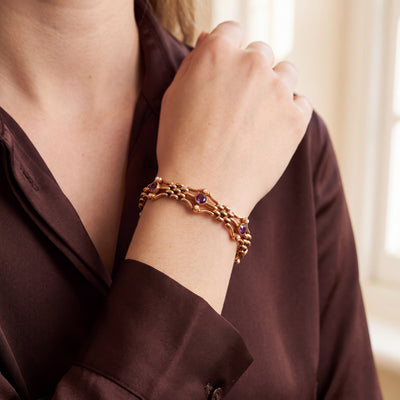 Antique Amethyst and Pearl Gate Bracelet in 15ct Yellow Gold