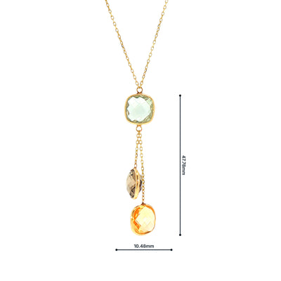 Green Amethyst, Smokey Quartz and Citrine Drop Necklace in 14ct Yellow Gold