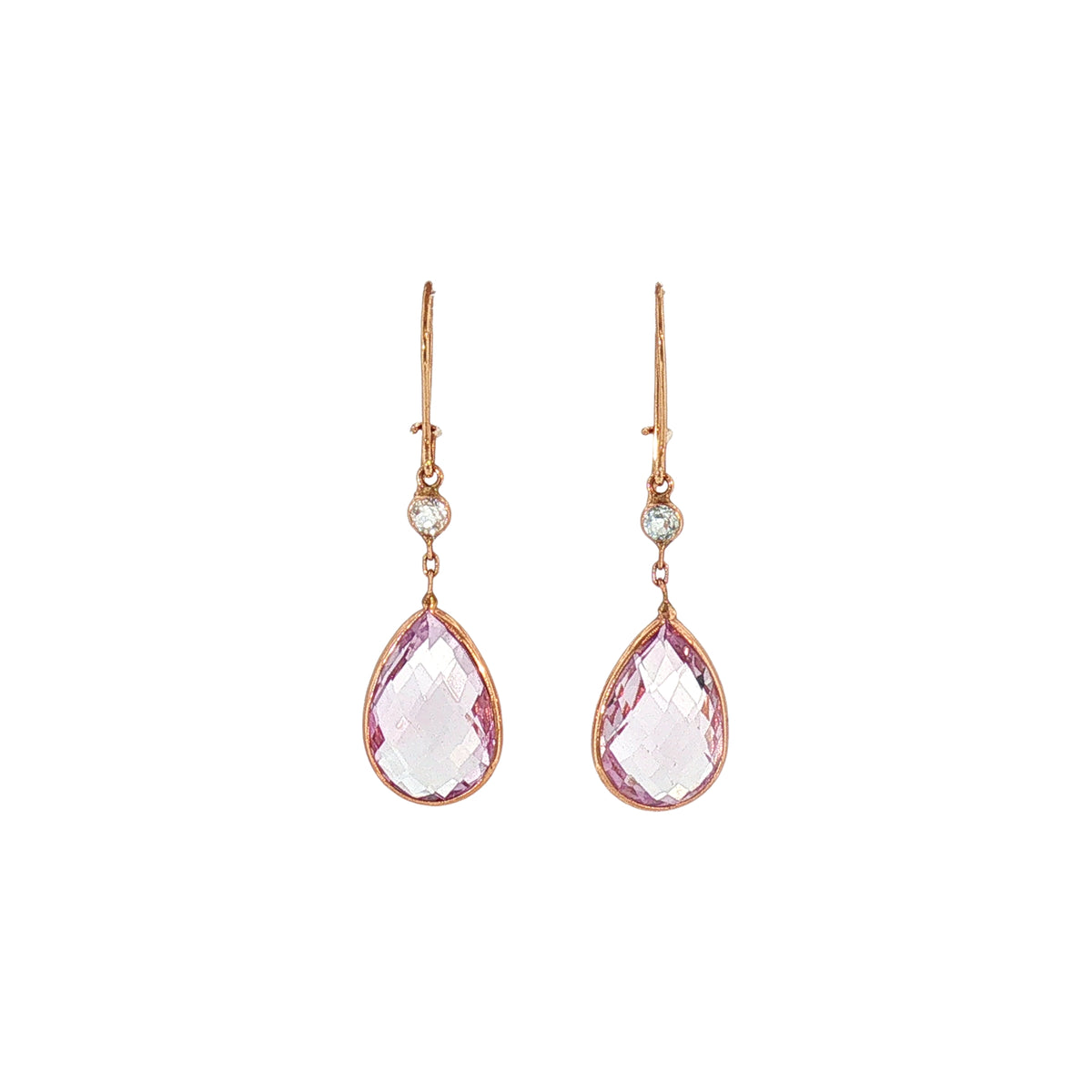 Pink Amethyst and White Topaz Earrings in 14ct Rose Gold
