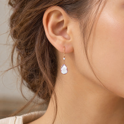 Pink Amethyst and White Topaz Earrings in 14ct Rose Gold