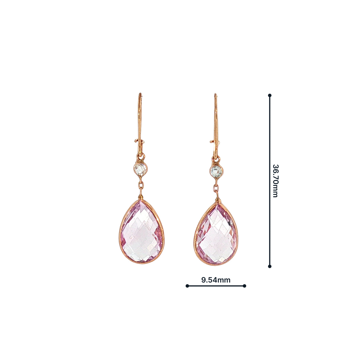 Pink Amethyst and White Topaz Earrings in 14ct Rose Gold