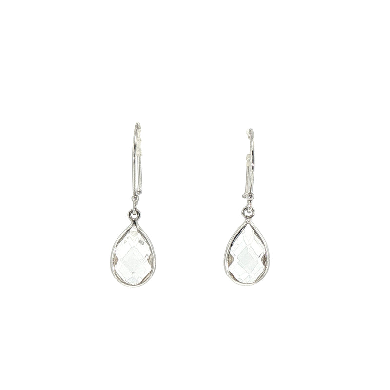 White Topaz Mini Pear Drop Earrings in 14ct White Gold