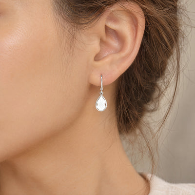 White Topaz Mini Pear Drop Earrings in 14ct White Gold