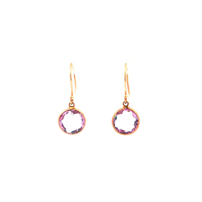 Round Amethyst Drop Earrings in 9ct Rose Gold