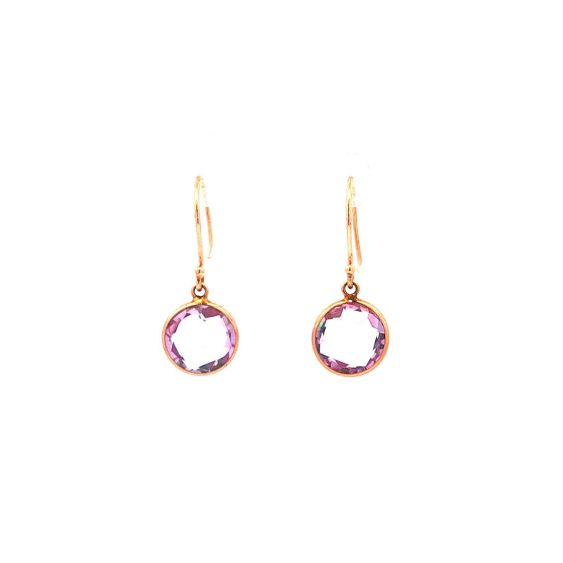 Round Amethyst Drop Earrings in 9ct Rose Gold