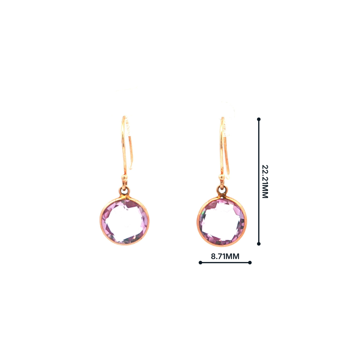 Round Amethyst Drop Earrings in 9ct Rose Gold