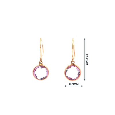 Round Amethyst Drop Earrings in 9ct Rose Gold