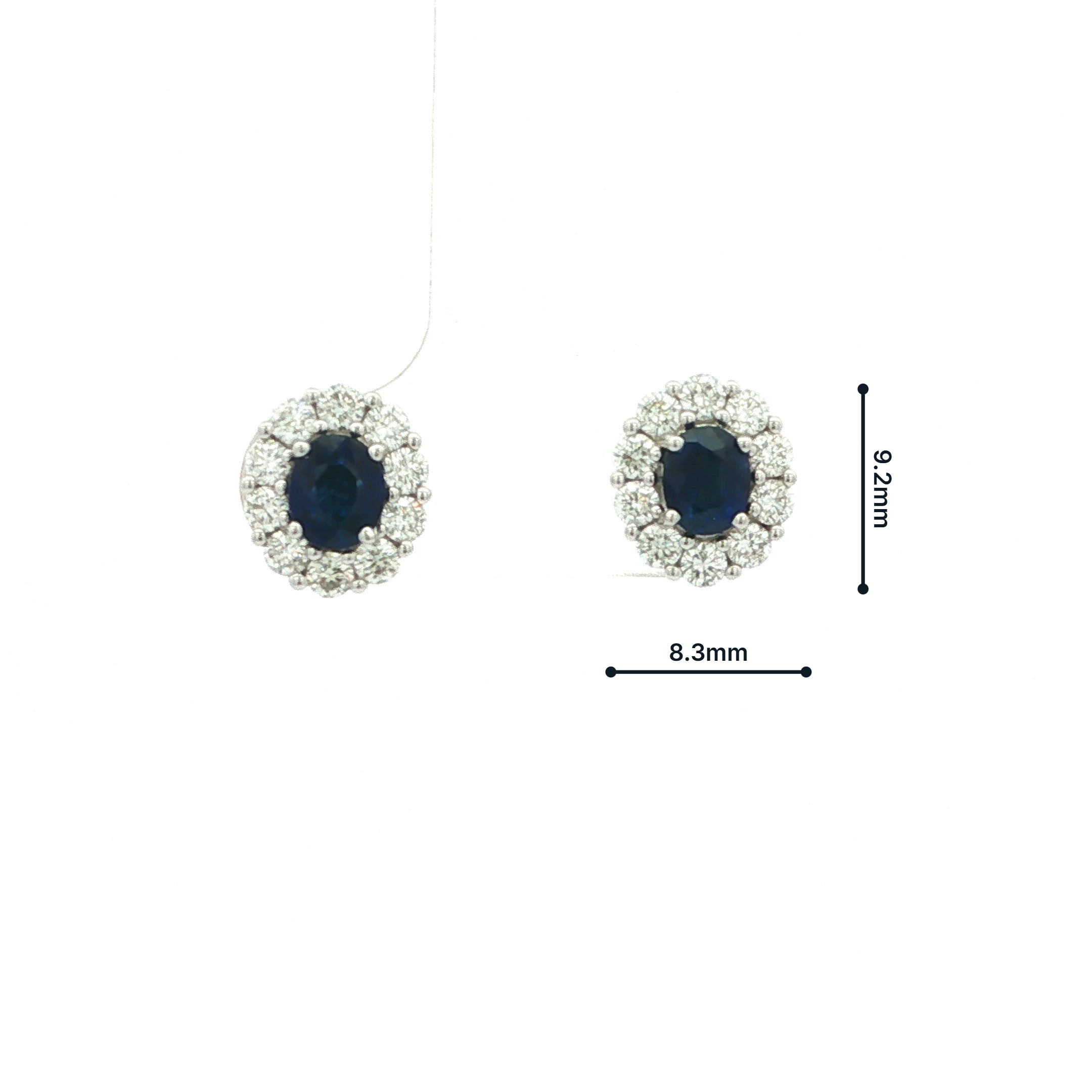 Deep Blue Sapphire & Natural Diamond Cluster Earrings in 18ct White Gold