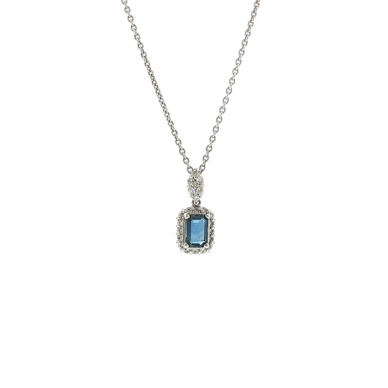 Vintage 0.91 Sapphire and 0.36 Diamond Halo Pendant Necklace