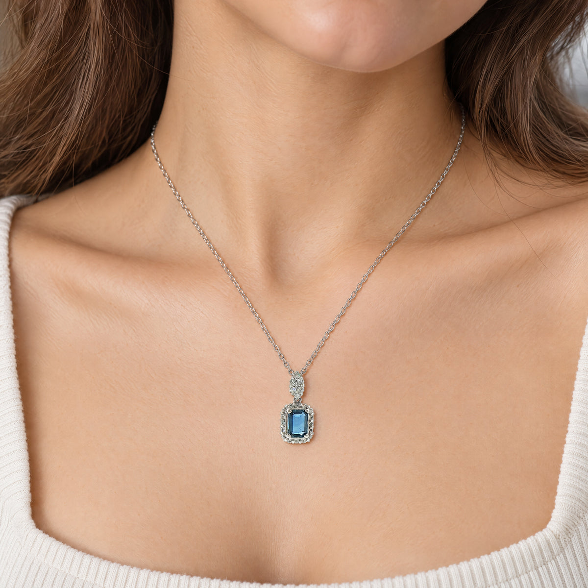 Vintage 0.91 Sapphire and 0.36 Diamond Halo Pendant Necklace