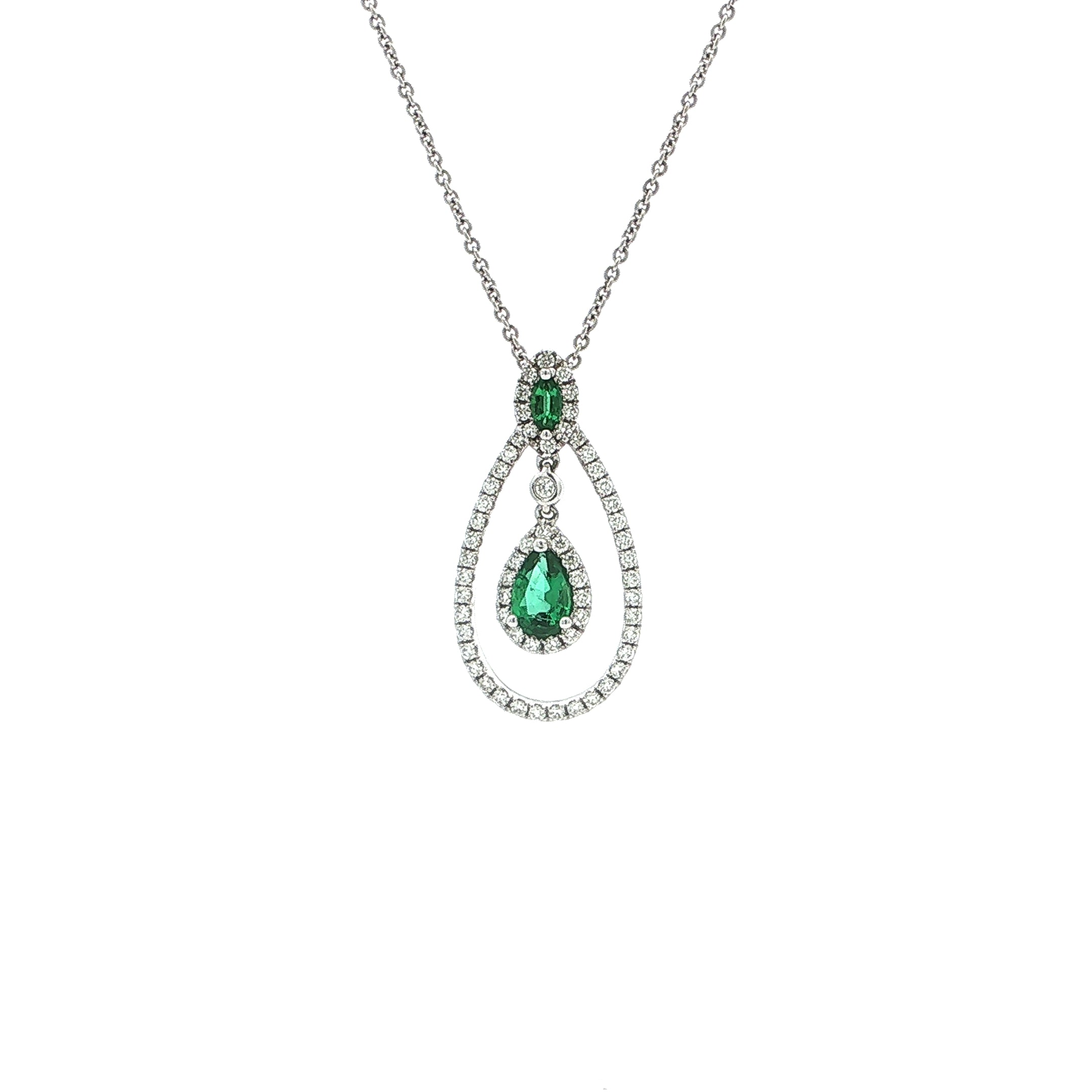 E0.67ct D0.38ct Emerald And Natural Diamond Drop Pendant Set In 18ct White Gold