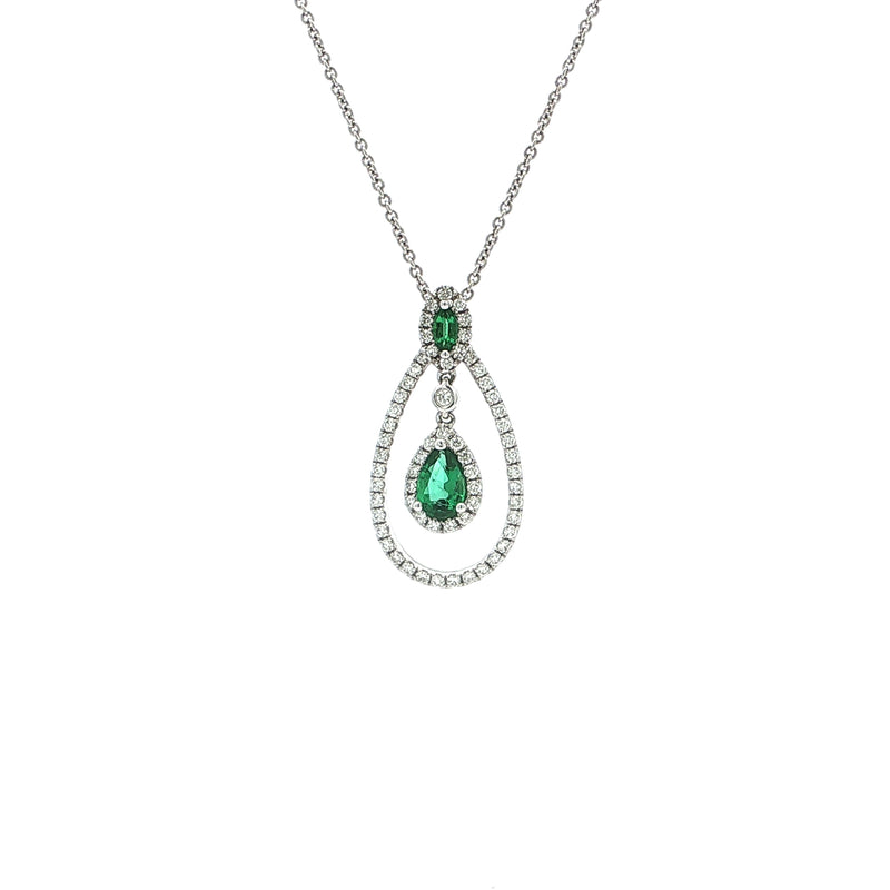 E0.67ct D0.38ct Emerald And Natural Diamond Drop Pendant Set In 18ct White Gold