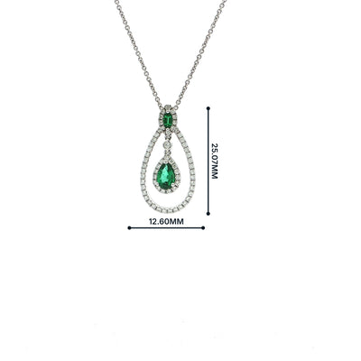 E0.67ct D0.38ct Emerald And Natural Diamond Drop Pendant Set In 18ct White Gold