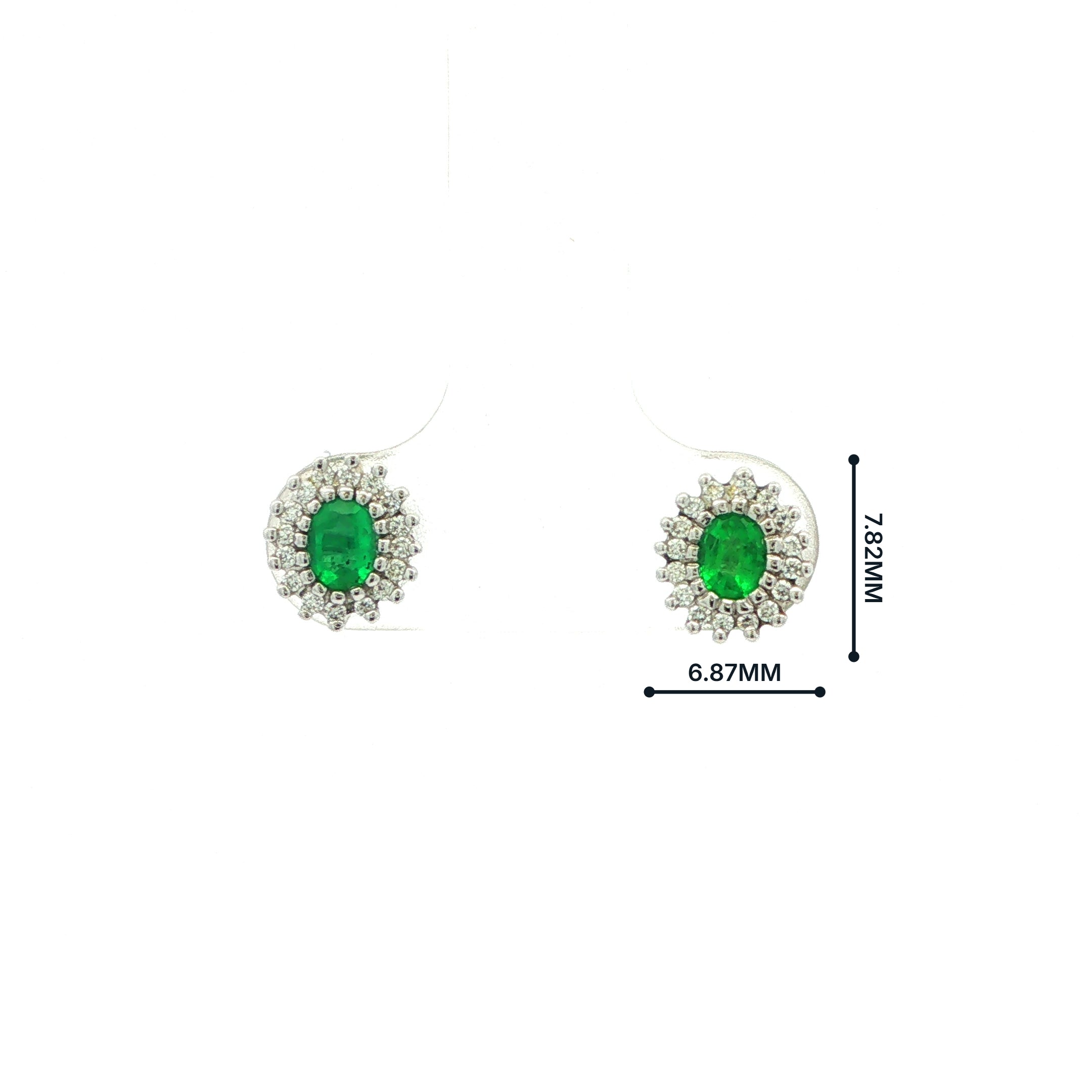 0.48ct Emerald & 0.17ct Natural Diamond Cluster Stud Earrings in 18ct White Gold