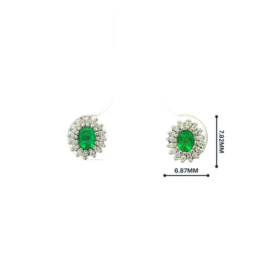 0.48ct Emerald & 0.17ct Natural Diamond Cluster Stud Earrings in 18ct White Gold