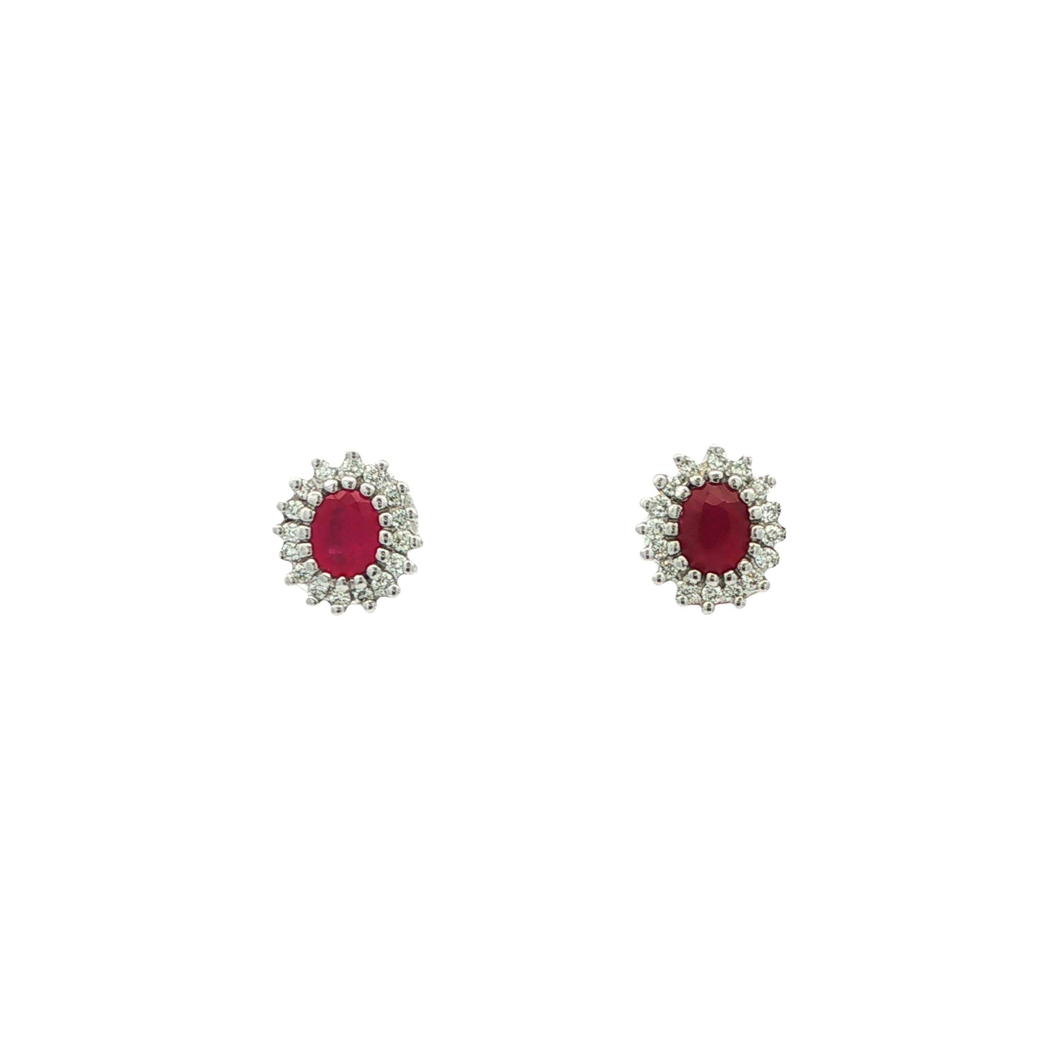 0.56ct Ruby & 0.17ct Natural Diamond Cluster Stud Earrings in 18ct White Gold