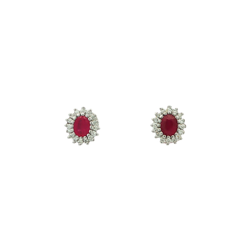 0.56ct Ruby & 0.17ct Natural Diamond Cluster Stud Earrings in 18ct White Gold
