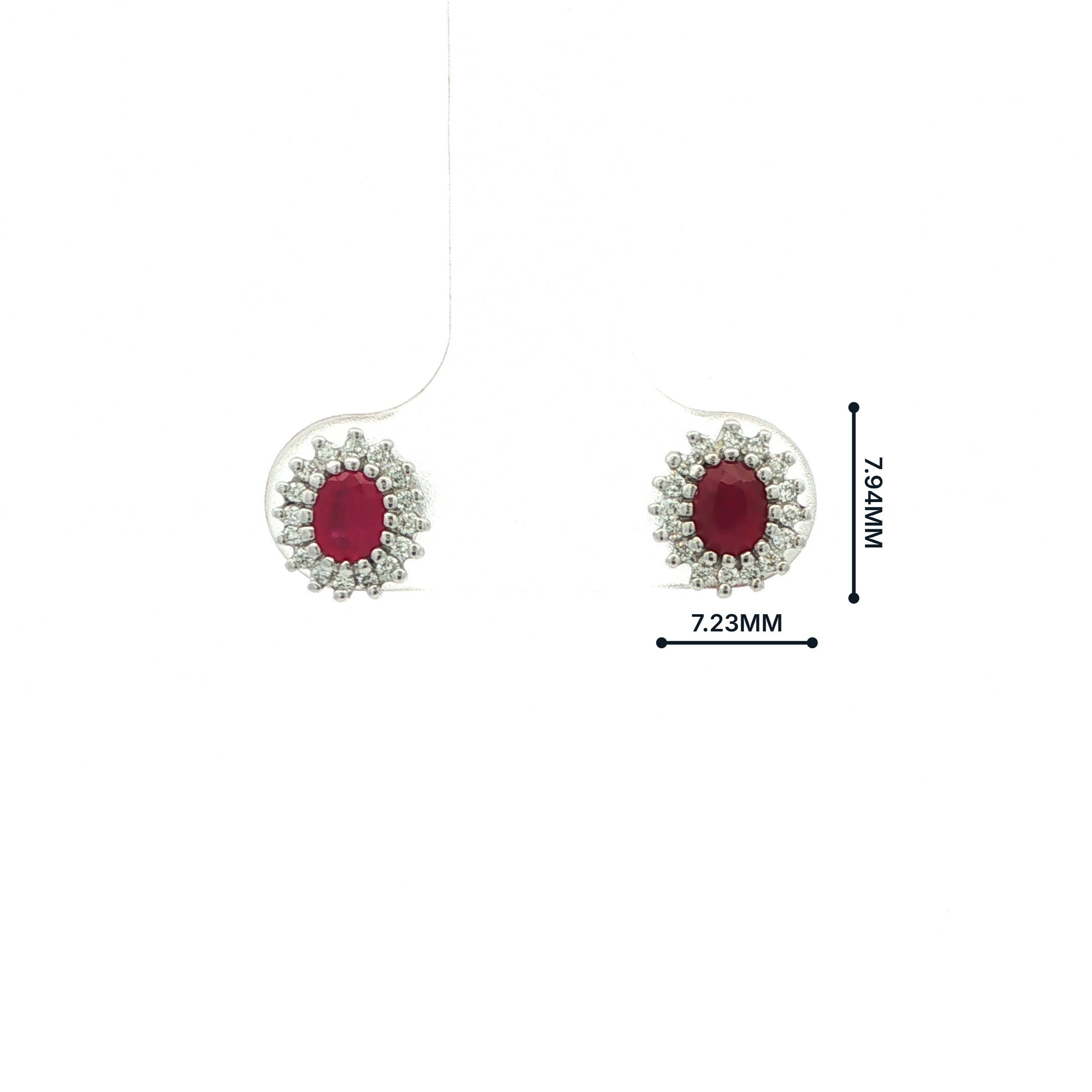 0.56ct Ruby & 0.17ct Natural Diamond Cluster Stud Earrings in 18ct White Gold