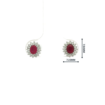 0.56ct Ruby & 0.17ct Natural Diamond Cluster Stud Earrings in 18ct White Gold