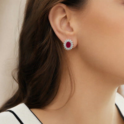 0.56ct Ruby & 0.17ct Natural Diamond Cluster Stud Earrings in 18ct White Gold