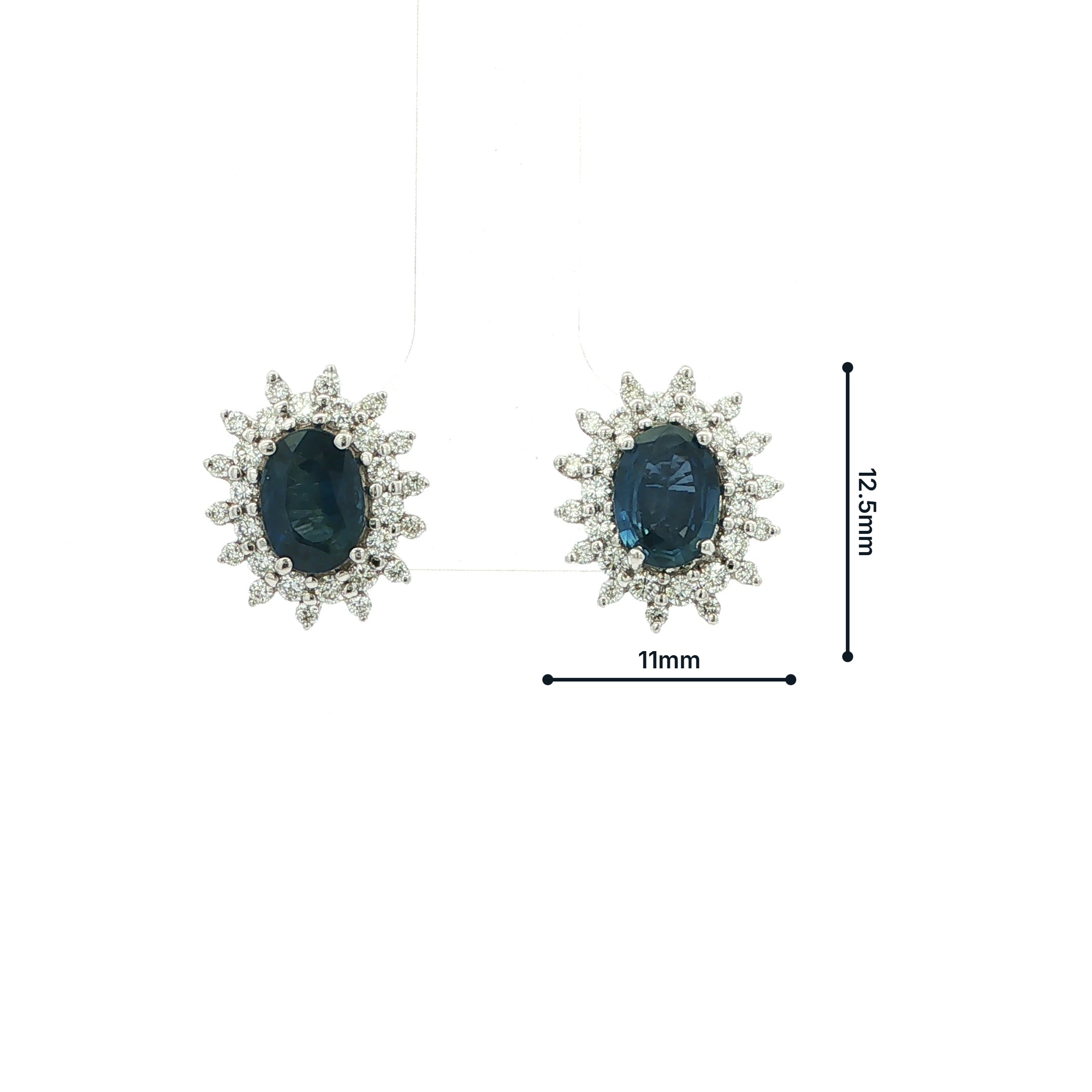 Royal Blue Sapphire and Natural Diamond Cluster Earrings In 18ct White Gold