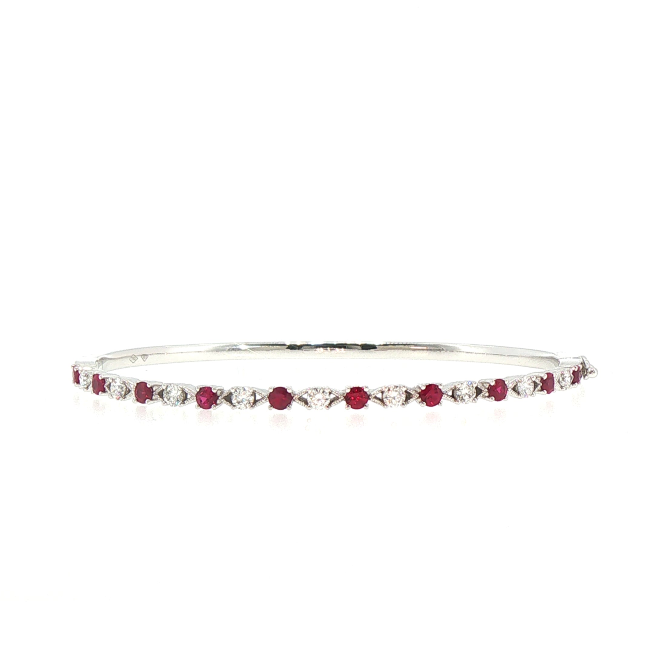 18ct White Gold Ruby and Natural Diamond Alternating Bangle