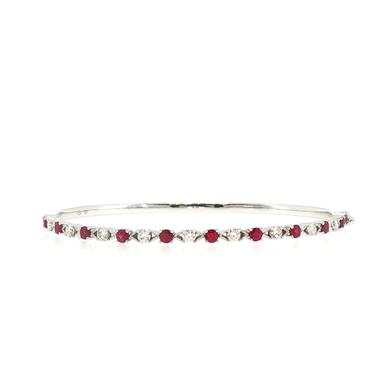18ct White Gold Ruby and Natural Diamond Alternating Bangle