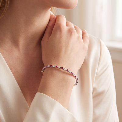 18ct White Gold Ruby and Natural Diamond Alternating Bangle