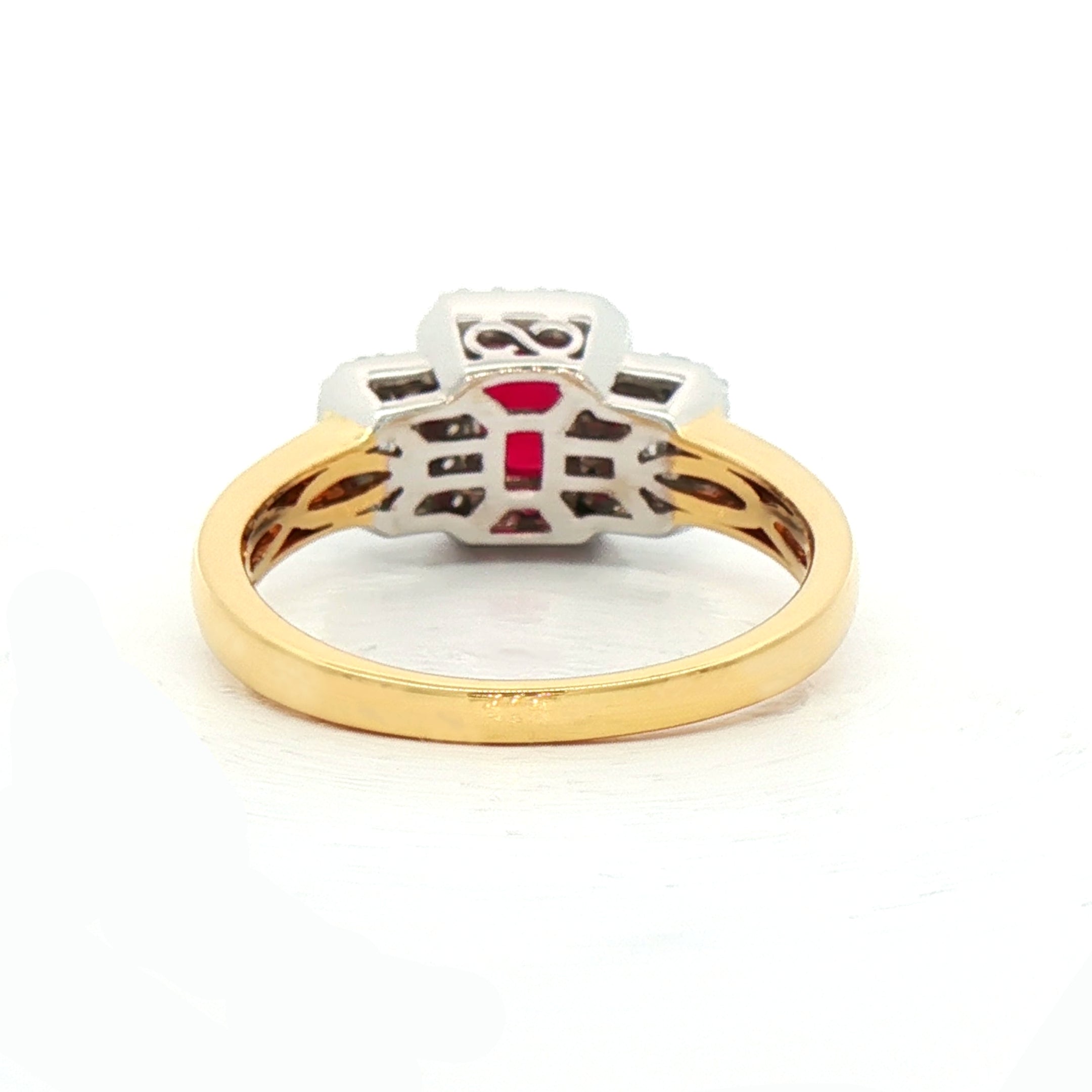 Ruby & Diamond Three Stone Ring in 18ct Gold