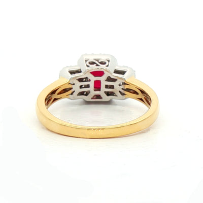 Ruby & Diamond Three Stone Ring in 18ct Gold