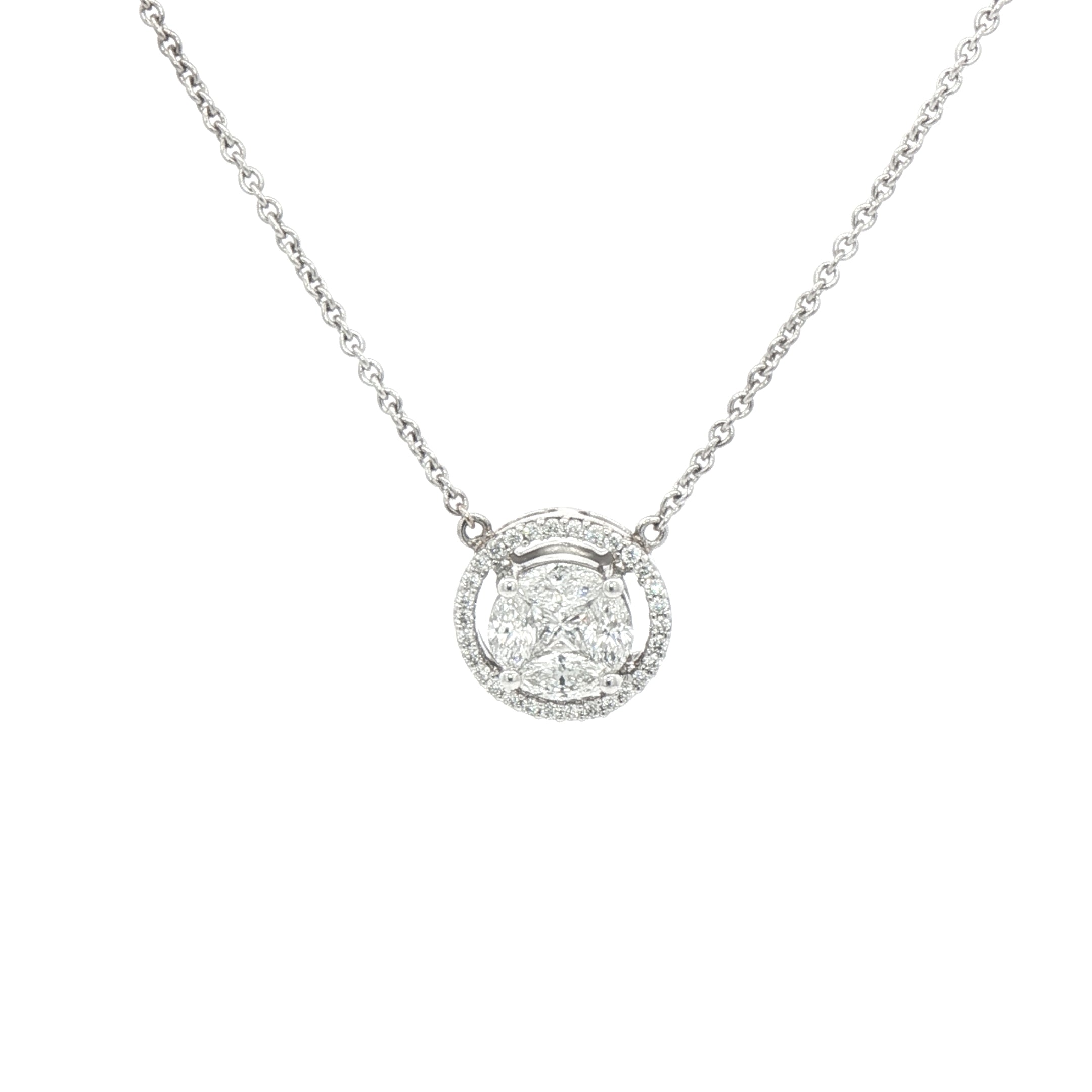 1.00ct Natural DiamondInvisible Set Halo Pendant in 18ct White Gold