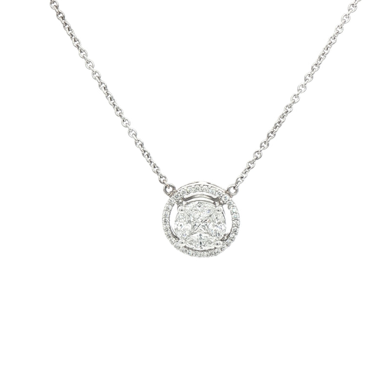 1.00ct Natural DiamondInvisible Set Halo Pendant in 18ct White Gold