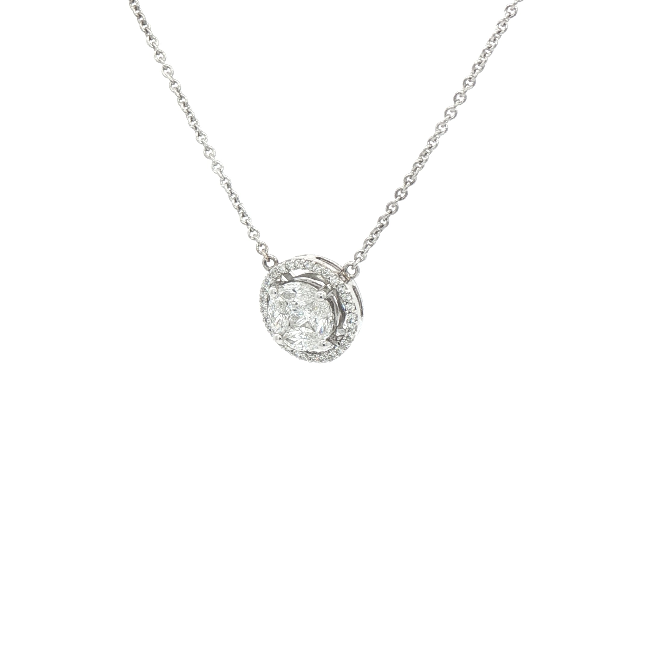 1.00ct Natural DiamondInvisible Set Halo Pendant in 18ct White Gold